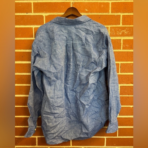 Brooks Brothers Madison Linen Button Down Shirt Men’s Medium Blue Long Sleeve - Picture 4 of 5